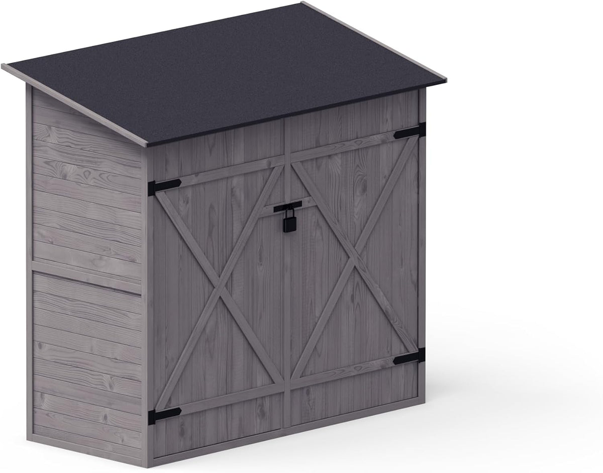 Gerätehaus Upyard, 150x70 cm, Grau/Schwarz, Geräteschuppen mit Regalsystem - Modernes Garten aus Holz -, Grau