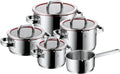 WMF Gasherd, Silber/Transparent, Function 4 Topfset Induktion 5-teilig, Glasdeckel mit 4 Abgießfunktionen, Cromargan Edelstahl poliert