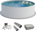 Fresh-Pool Stahlrahmenpool, 420x150 cm, 0,8 mm, Weiß/Grau, Profi Stahlwand Set rund, Stahl weiß, Folie grau, Einhängebiese
