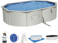Bestway Stahlrahmenpool, 500 x 360 x 120 cm, Wasserkapazität (90%): 16.269 Liter, Innenverkleidung in Kieselmosaik-Optik, grau/blau