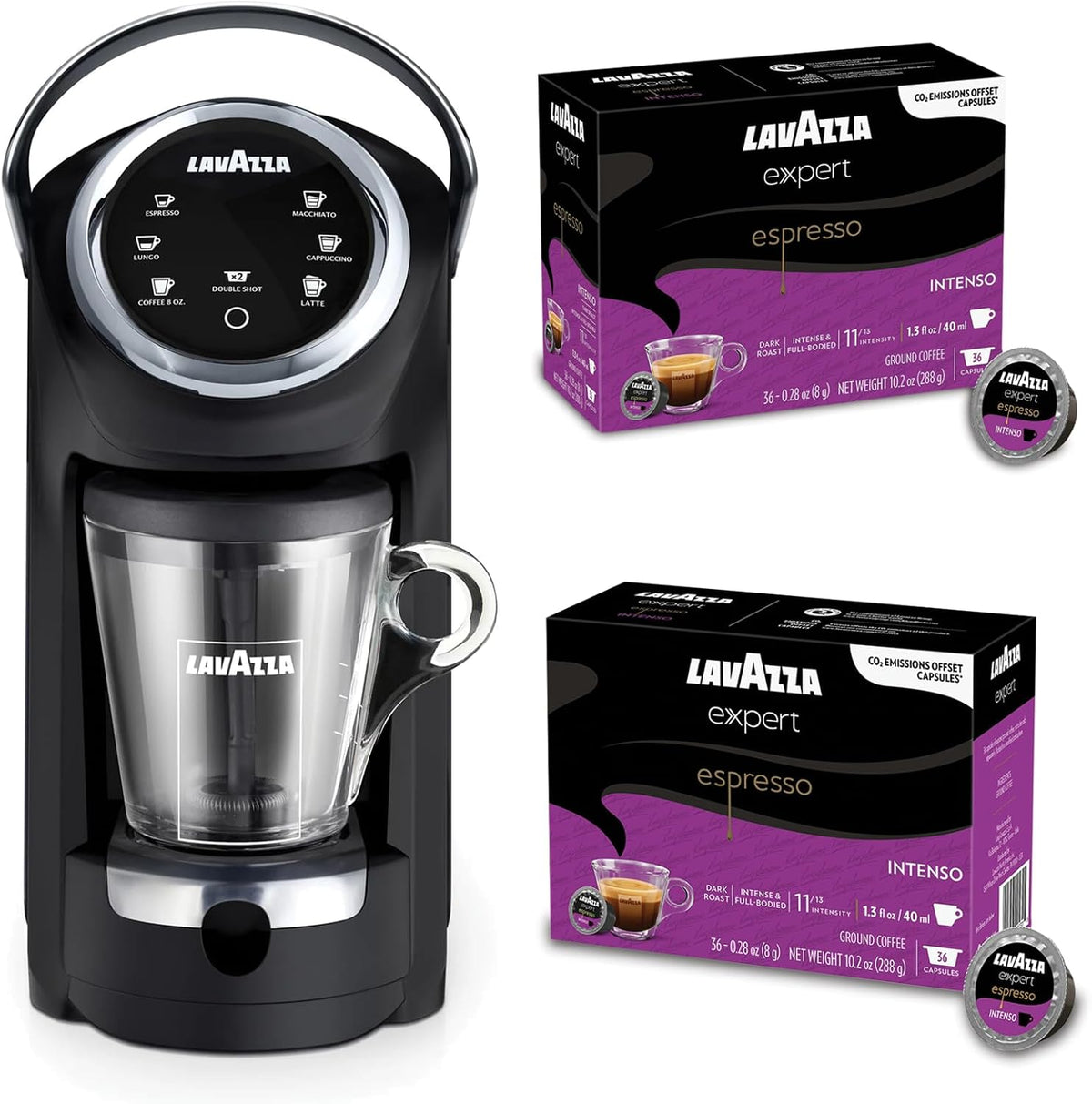 Lavazza Kaffeemaschine, Schwarz/Silber, Classy Plus mit Intenso-Kapseln, 72 Stück