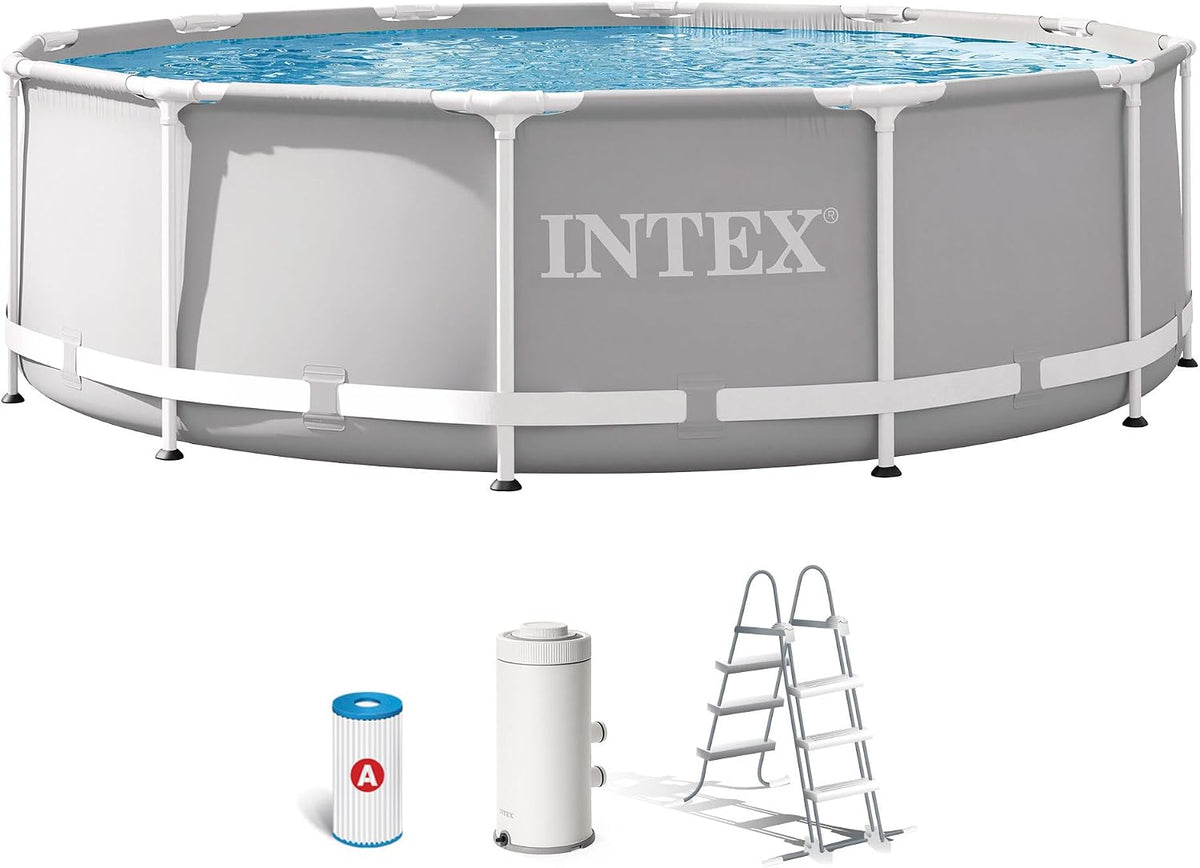 Intex Stahlrahmenpool, 366x99 cm, 2006 L, 8592 L, Grau, 26716NP, Aufstellpool Prism Frame Rund, Filterpumpe /h