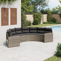 Gartenmöbel-Set Mokuyary, PE-Rattan, pulverbeschichteter Stahl, Grau/Beige, Gartensofa mit Kissen Halbrund Grau Poly Rattan Gartenmöbel