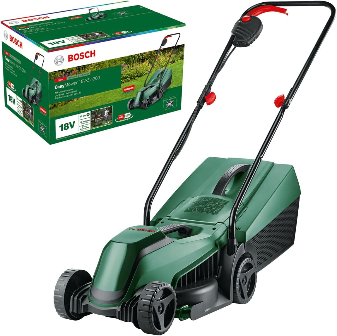 Bosch Rasenmäher, 32 cm, 18 V, Grün/Schwarz, Akku- EasyMower -32-200 (ohne Akku, 18-Volt-System, Schnittkreisdurchmesser