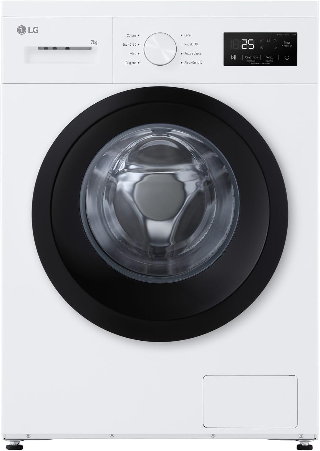 LG Waschmaschine, 7 kg, Weiß/Schwarz, F4NA10S7NWK Slim Frontlader Serie A1, Klasse A, 1400 Umdrehungen, Hygieneprogramm mit Dampf