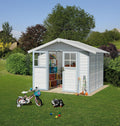 Ondis24 Gerätehaus, 02m, Weiß/Grau, Gartenhaus 2, 42x2, Kunststoff/Metall, Fahrradschuppen mit Satteldach, Geräteschuppen UV-beständig