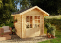 Alpholz Gerätehaus, 28 mm, Hellbraun, Gartenhaus Palma Gartenhaus aus Holz in Pinie, Holzhaus mit Wandstärke, Blockbohlenhaus mit Montagematerial