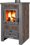 ProTermo Kaminofen, 8 kW, Grau/Braun, Alpina G Mokka mit Schamottstein - Heizleistung - Holzofen, Bauart 1