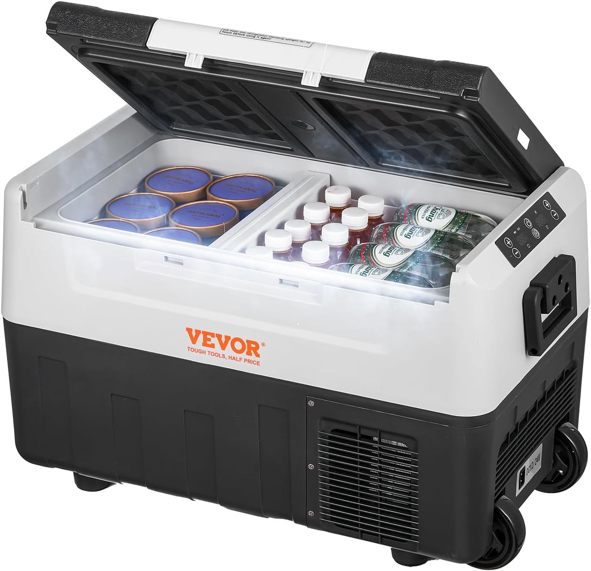 VEVOR Kühlschrank, 35 L, 24 V, 60 W, Schwarz/Weiß, Camping Kühlbox, 12/ Rollbare Elektrische Gefrierbox 2 in 1 Doppelzone