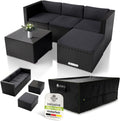 Sofa Juskys, Schwarz/Dunkelgrau, ® Polyrattan Lounge Punta Cana M inkl. Abdeckung für 3-4, Sessel, Tisch & Kissen