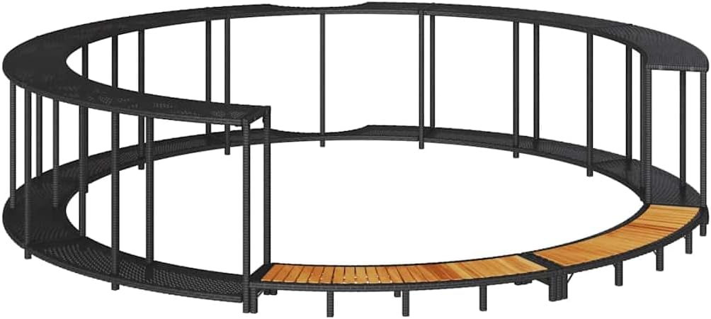vidaXL Badewannen mit Sprudelfunktion, Schwarz/Braun, Whirlpool-Umrandung mit Stauraum Holztreppe Schwarz Poly