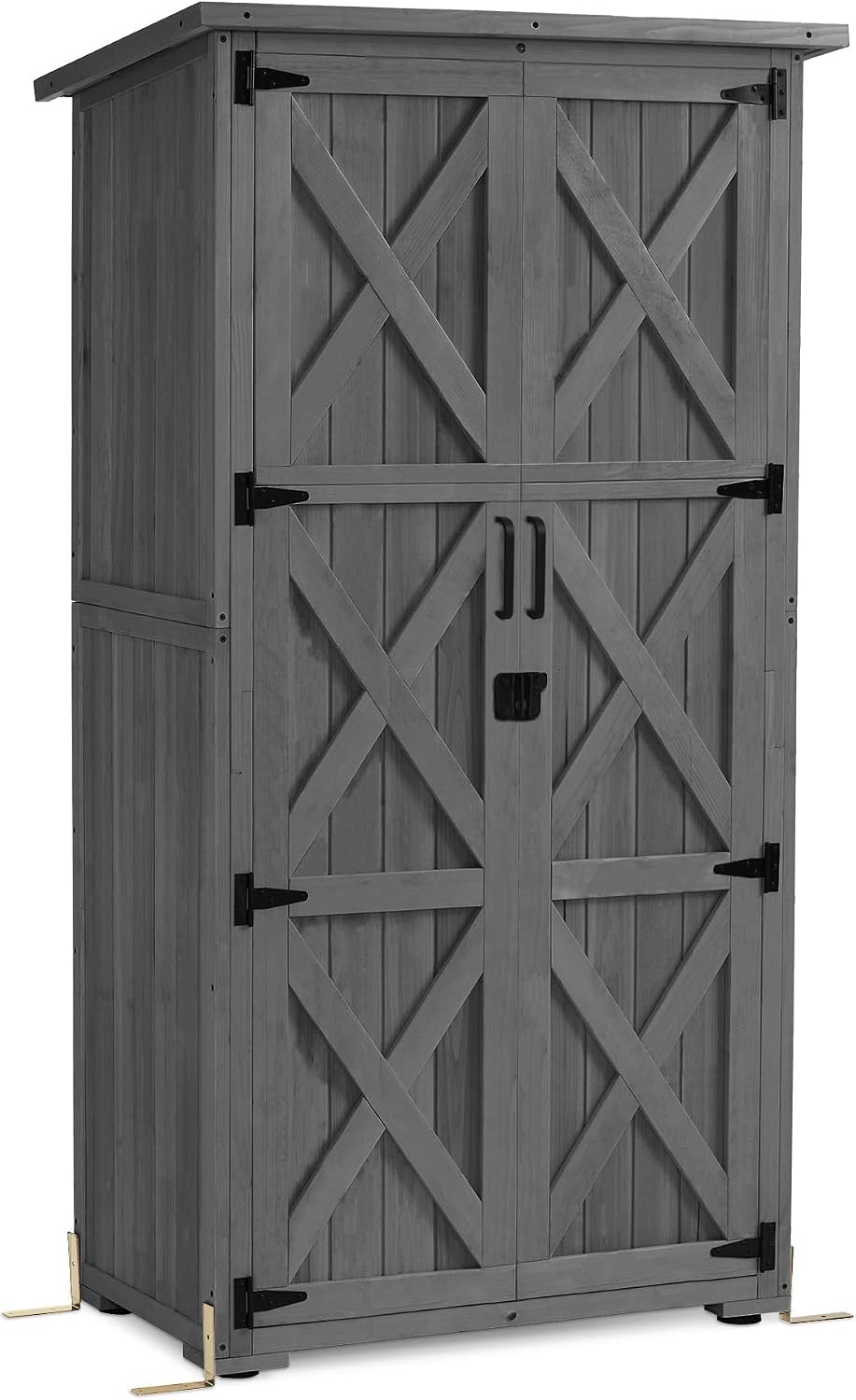 Gerätehaus M MCombo, 55×90×169 cm, Grau, Holz Gartenschrank, Outdoor Geräteschuppen, Gartenhaus Klein Wetterfest