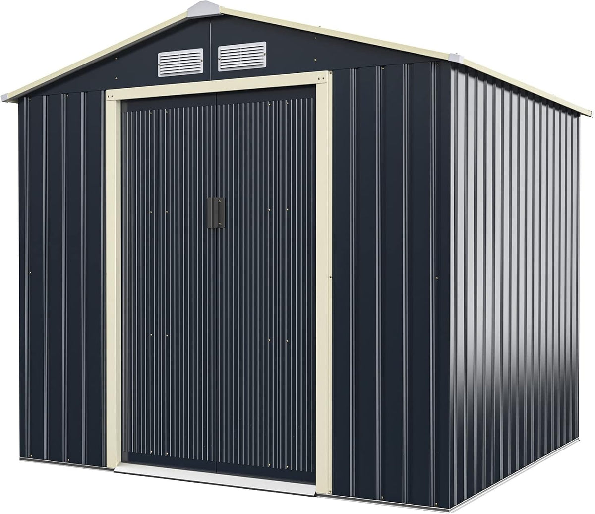 Gerätehaus GOPLUS, 213 x 191 x 195 cm, 4,07 m, Dunkelgrau/Beige, Metall ², Erweitert, Geräteschuppen mit Schiebetür