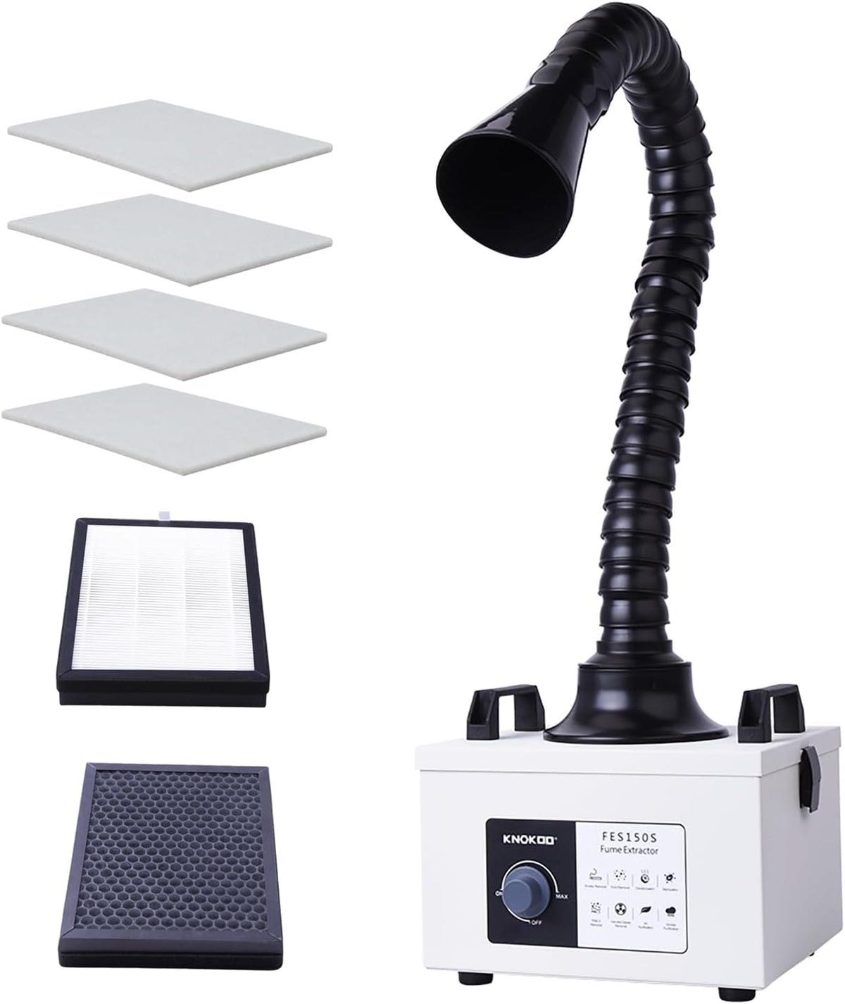 KNOKOO 3D-Drucker, 200 m, 100 W, 110 V, 10 W, Weiß/Schwarz, FES150S Lötzauchabsaugung, starke Saugkraft, geräuscharm