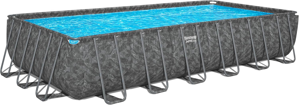 Bestway Stahlrahmenpool, 732 x 366 x 132 cm, Grau/Blau, APX365 Winterfester Solo Pool ohne Zubehör, Marmor-Optik (Dunkel)