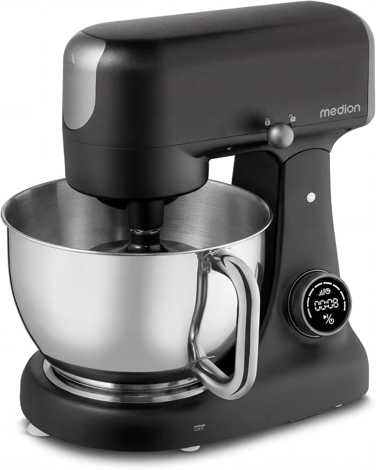 MEDION Universalküchenmaschinen, 4,6 L, Schwarz/Silber, Küchenmaschine (Fleischwolf, Edelstahlschüssel, leiser Gleichstrommotor