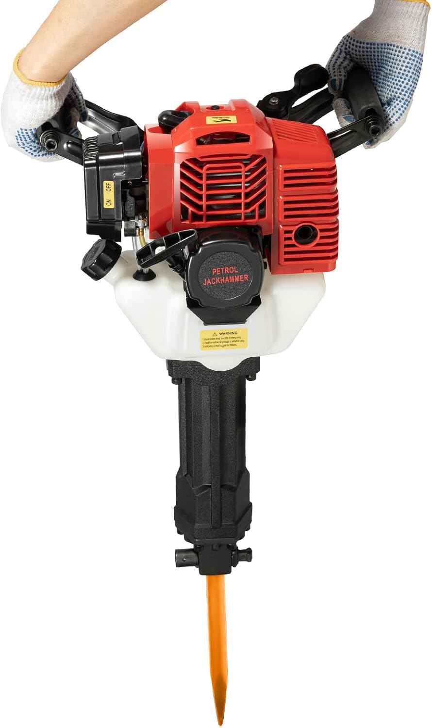 Mqwdxzfes Bohrhämmer, 1900 W, Rot/Schwarz/Weiß, Benzin Abbruchhammer 52CC 55J, 2-Takt Stemmhammer Meißelhammer für Beton & Geste