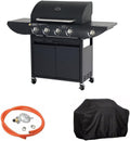 Touch of Venetian Gasgrill, Schwarz, Lagerfeuer - 4+1 Brenner mit Warmhalterost, Seitenbrenner, Temperaturanzeige