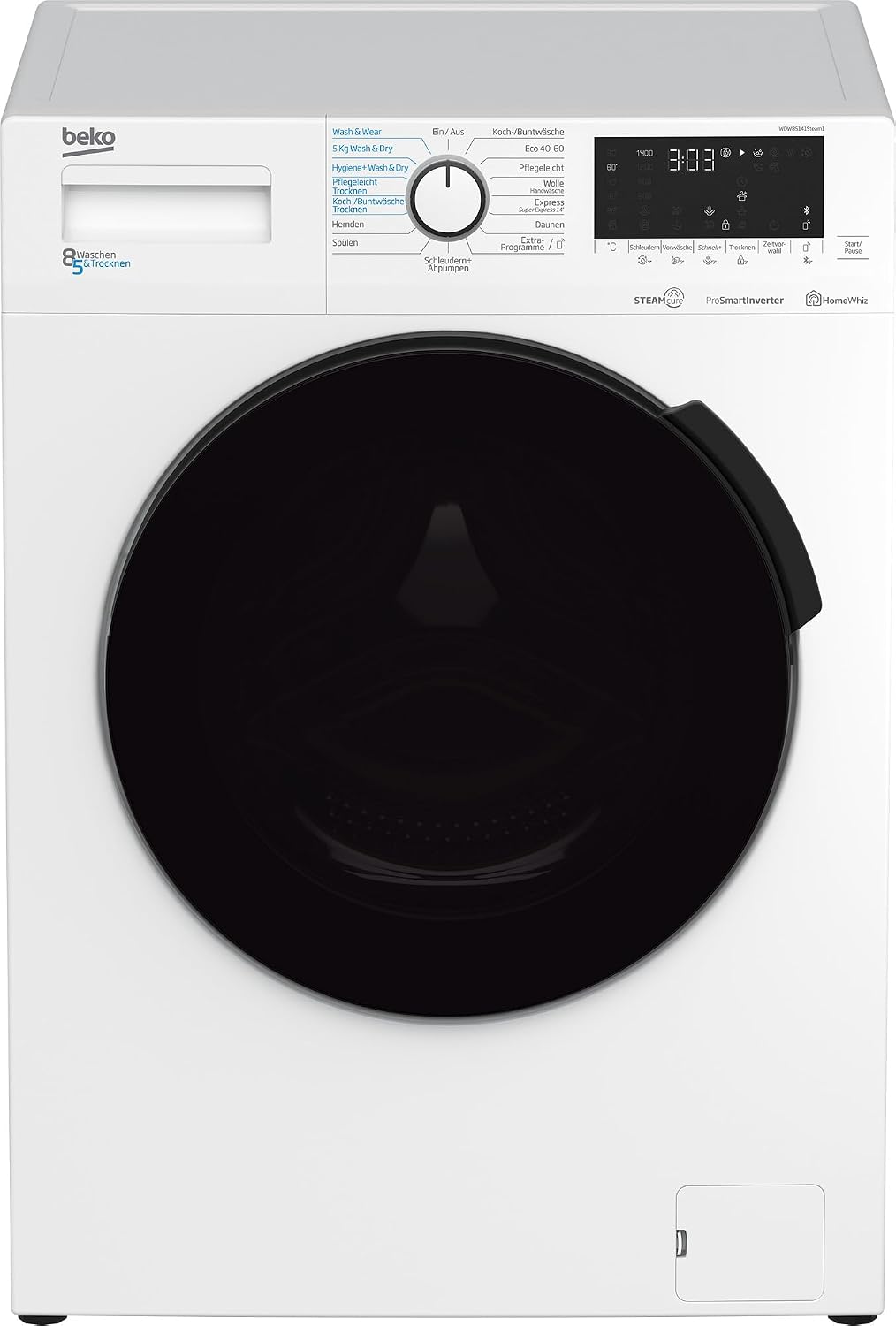 Beko Waschtrockner, 8 kg, 5 kg, Weiß/Schwarz, WDW85141Steam1 b300 freistehend, Waschen, Trocknen, allergikergeeignet