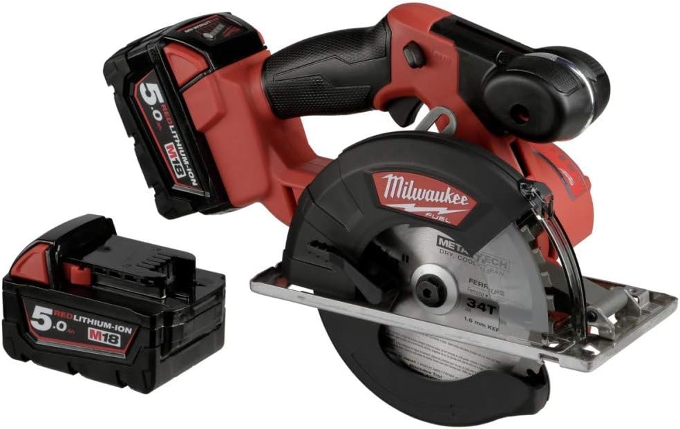 Milwaukee Elektrowerkzeug, 0 Ah, 18 V, Rot/Schwarz, Metallkreissäge M18 Fmcs-502x mit 2x 5, Akku in HD-Box (Fuel)