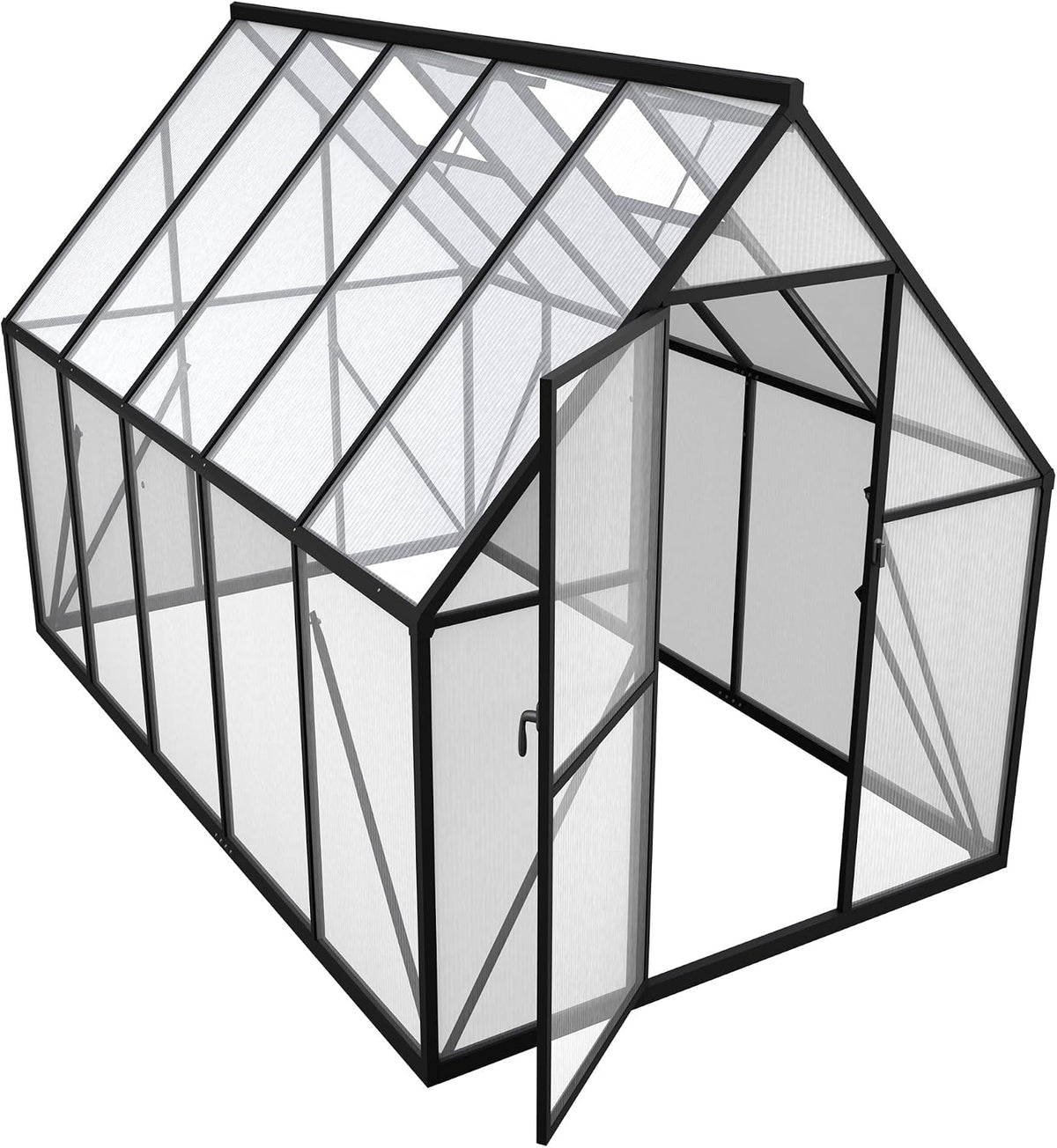 PEILU Gewächshaus, 280x180x195 cm, Aluminiumlegierung Rahmen + 4 mm Dicke PC-Platten, Schwarz/Transparent