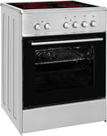 Exquisit Elektroherd, 60 cm, 61 L, Silber/Schwarz, Standherd ECM 6-4 BZ Inox, Elektro-Standherd, 2-Kreis-Bräterzone