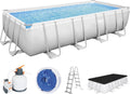 Bestway Stahlrahmenpool, lichtgrau, Power Steel Frame Pool Komplett-Set mit Sandfilteranlage, eckig