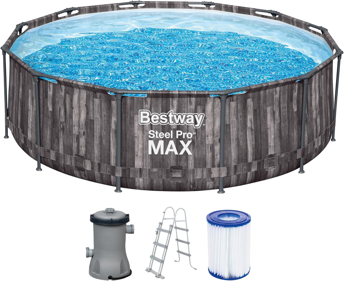 Bestway Stahlrahmenpool, 366 x 100 cm, 9.150 l, Grau/Blau, 5614X Pool Fuori Terra Steel Pro Max, Blau
