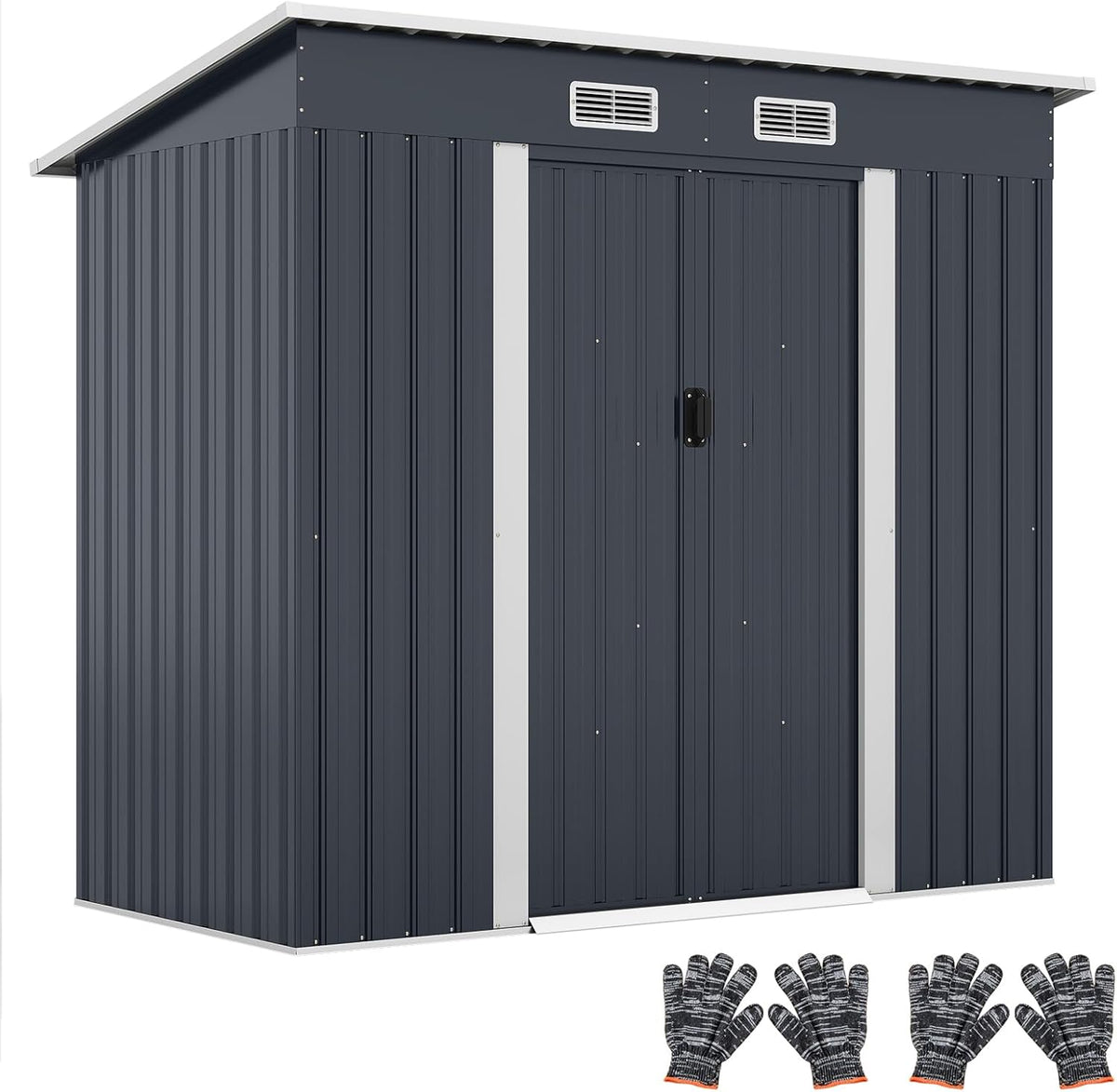 COSTWAY Gerätehaus, 213 cm x 112 cm x 185 cm (L x B x H), Verzinktes Metall, farbbeschichtetes Metallblech, Anthrazit/Grau