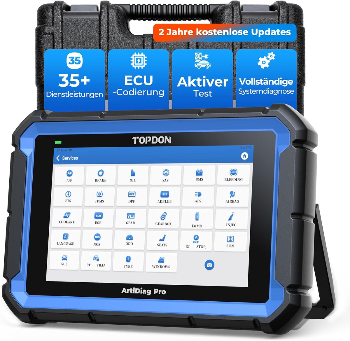 TOPDON Kamera, Blau/Schwarz, Diagnosegerät Auto ArtiDiag Pro V2.0, OBD2 Diagnosegerät, ECU/Online-Codierung, Aktive Test