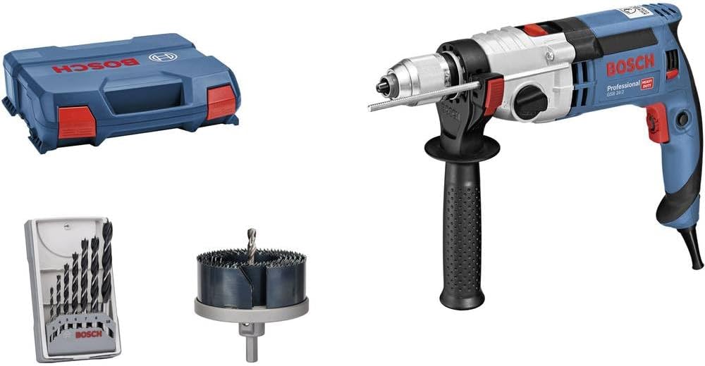 Bosch Professional Elektrowerkzeug, Blau/Schwarz/Silber/Rot, Schlagbohrmaschine GSB 24-2 (1.100 Watt, max. Drehmoment: 40/14