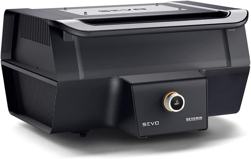 SEVERIN Elektrogrill, 3.000 W, Schwarz, SEVO GT mit Deckel, elektrischer Tischgrill mit schnellem Grillstart in 10 m
