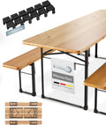 Gartenmöbel-Set Beautissu, 220x50 cm, Holz/Schwarz, Gartengarnitur, 3tlg Bierzeltgarnitur Holz - 1x Biertischgarnitur & 2x