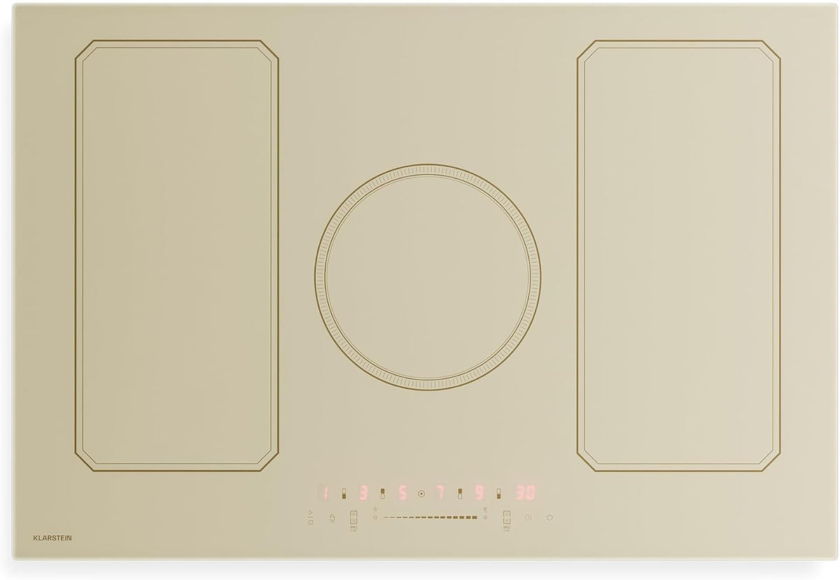 Klarstein Kochfeld, 11500 W, 77 cm, Beige, Victoria Induktions -, 5 Zonen & Flexzonen, Boost, Retro Design, Slider Touch