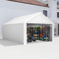 AufuN Carports, Weiß, Carport Zeltgarage 4x6m, Wasserdichtes Lagerzelt mit PE-Dach, Reißenresistenter Garagenzelt mit abnehmbaren Seitenwänden