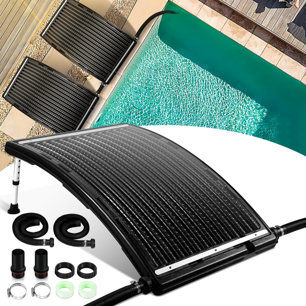 Fiqops Heizungen, 113 x 69 x 35 cm, 10000 L, 40 mm, Schwarz, 2X Poolheizung Solar, Sonnenkollektor Pool, Solarheizung /H