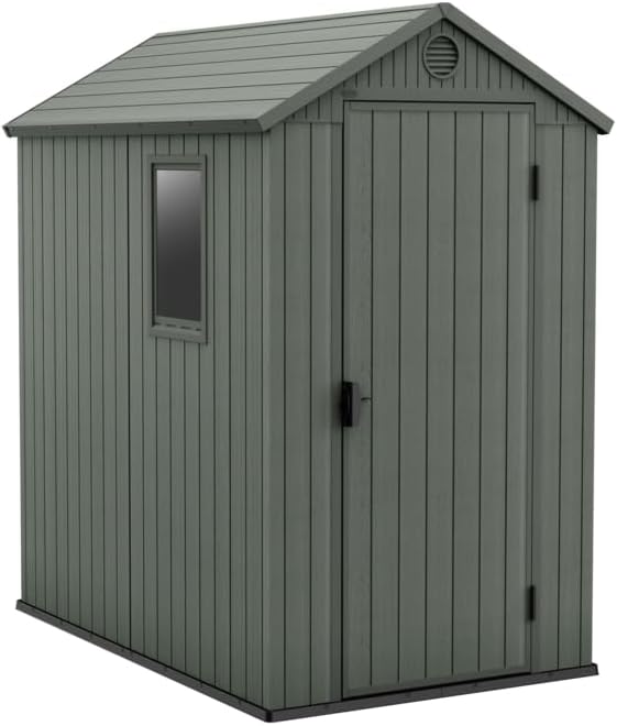 Gerätehaus Keter, 125,8 x 184,5 x 205 cm, 2 m, Salbeigrün, Gartenhaus Darwin 4x6, Holzoptik, Farbe
