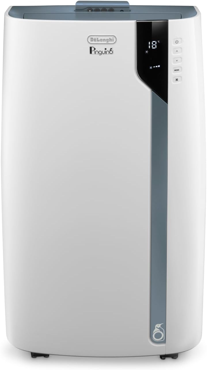 De'Longhi Klimaanlage, 100m, Weiß/Grau, Pinguino PAC EX105 Mobiles Klimagerät mit, 10.000 BTU/h, für Räume bis ³
