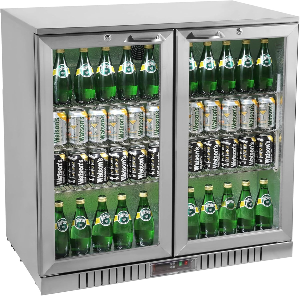 METRO Professional Kühlschrank, 198 L, Silber, GBC3002S Glastür-, Edelstahl/Aluminium/Hartglas, 6 verstellbare Einlegeböden