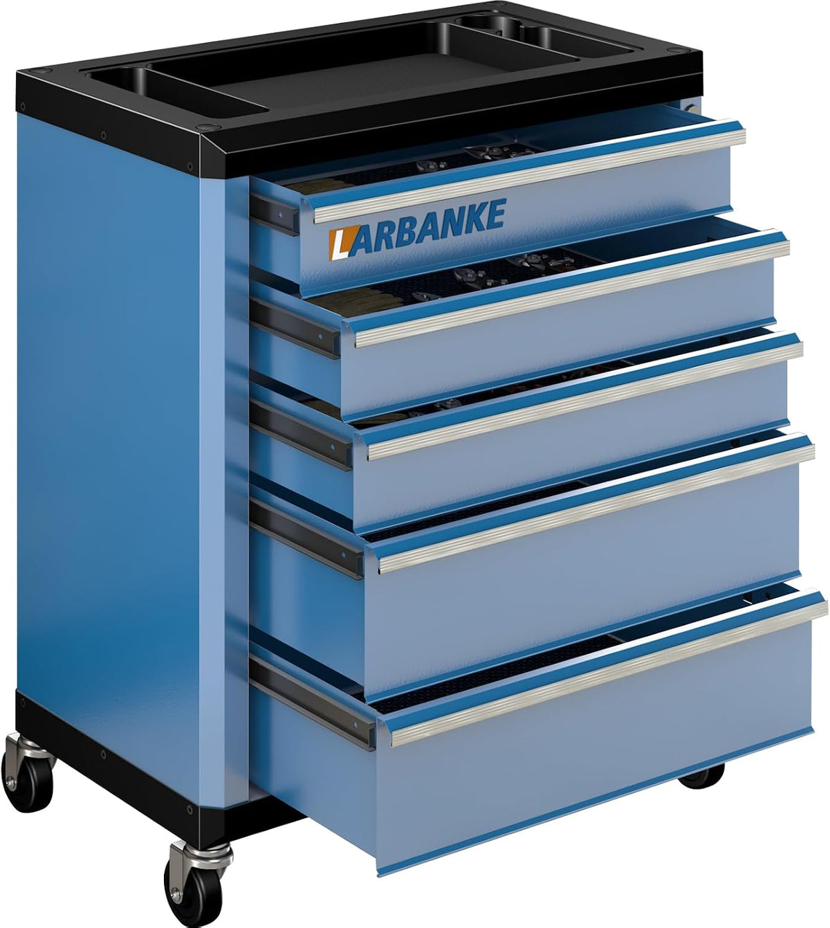 LARBANKE Werkzeugschränke, Blau/Schwarz, Werkstattwagen 5 Schubladen, multifunktionaler Rollcontainer Mobile Werkstattwagen