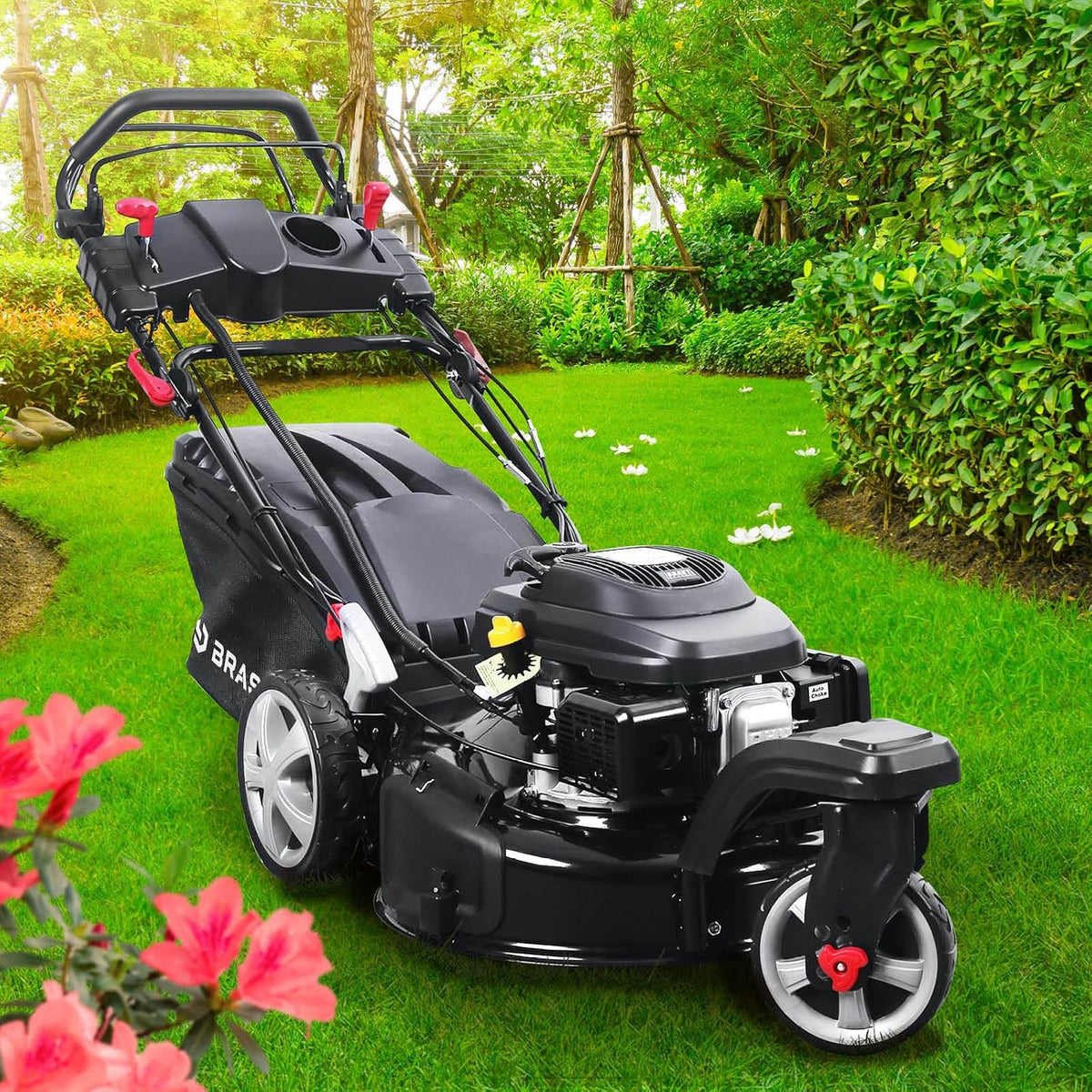 BRAST Rasenmäher, 5,2 kW, 53 cm, 80 mm, 60 L, Schwarz/Silber/Rot, ® Benzin Trike mit Antrieb, (7PS), Elektrostart, Schnittbreite
