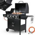 TLSUNNY Kochfeld, 2.93KW, 2.33KW, Schwarz, 4+1 Brenner Gasgrill, Gasgrill Master mit Seiten, BBQ Grillwagen Gas mit 2 pcs Rad