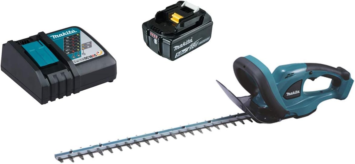 Makita Heckenschere, 5,0 Ah, 52 cm, 18 V, Blau/Schwarz, DUH 523 Akku mit 1x Akku und Ladegerät