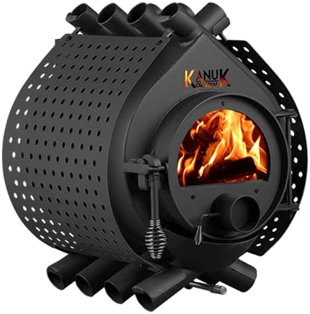 Kanuk Kaminofen, 9,5 kW, Schwarz, Warmluftofen ® Original - Werkstattofen - Schwedenofen -, Österreich und Schweiz - BimSchV (Seitenverkleidung Spot