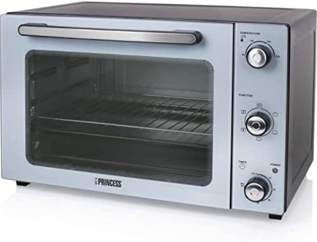 Princess Mini-Öfen, 45 l, Schwarz/Silber, Umluftofen - Grillen, Braten und Backen - Wände antihaftbeschichtet