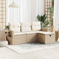 ACAGALA Gartenmöbel-Set, PE-Rattan, pulverbeschichteter Stahl, Beige/Creme, Gartenmöbel Set mit Stauraum 4 Teilig Poly Rattan