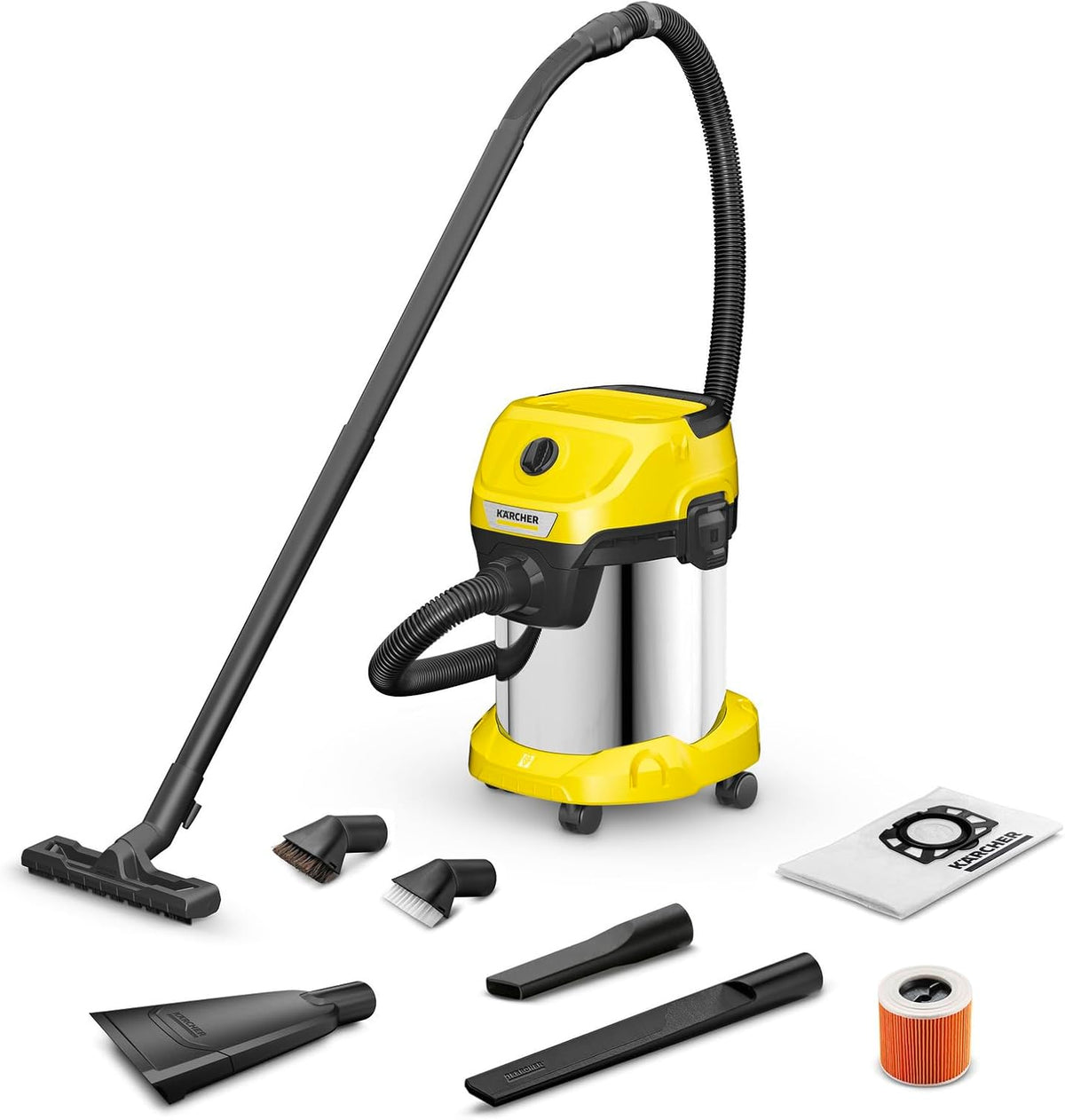 Karcher Staubsauger, 1000 W, 17 L, Gelb/Schwarz, Kärcher WD 3 S V-17/6/20 Auto Nass- und Trockensauger